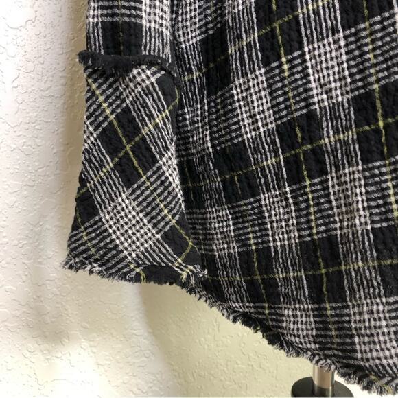 Habitat black white plaid gauze cotton raw hem button tunic top size Large - Picture 6 of 16